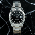 Rolex Datejust  Black Diamond Dial Stainless Steel Oyster 36mm Clone 1.1 Mens Watch