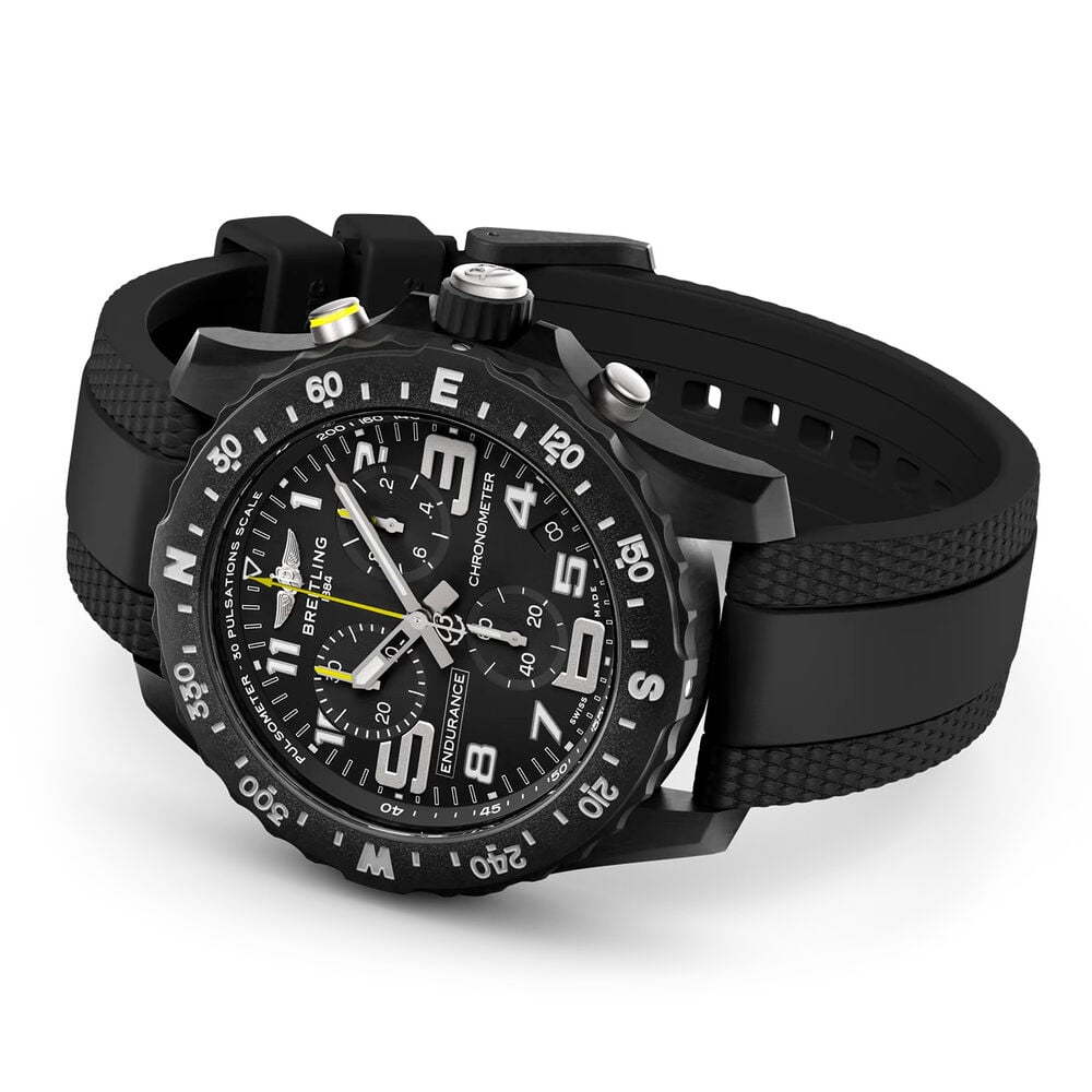 Orologio Breitling Endurance Pro 44mm con quadrante nero, Clone 1.1 dettagli gialli e cinturino in caucciù chrono ibrido